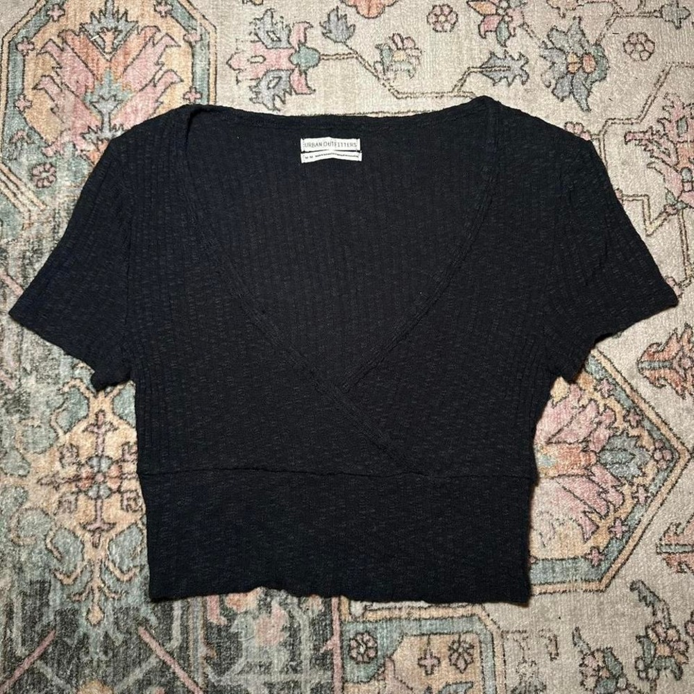 Urban Outfitters Black Ribbed‎ Wrap Top (M)